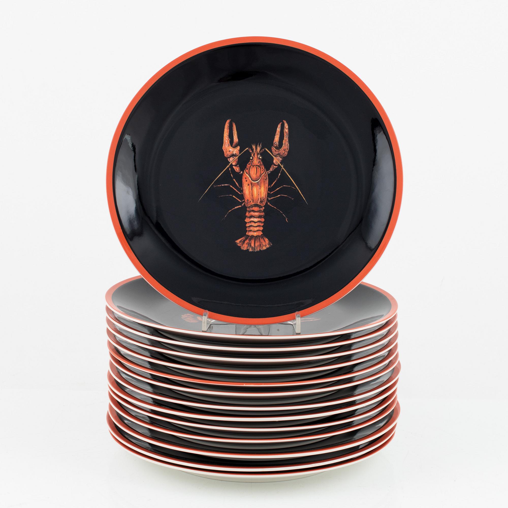 Tallrikar, 14 st, porslin, "Ecrevisse-Edelkrebs-Crayfish", Villeroy & Boch.