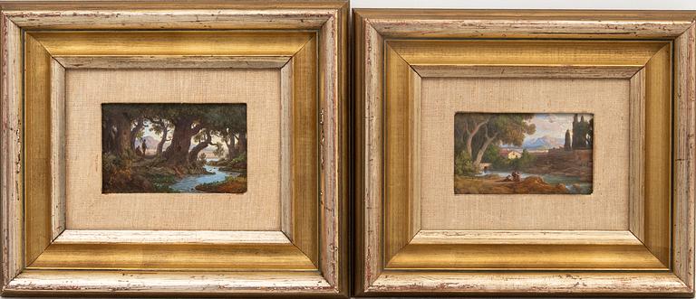 Okänd konstnär 1800-tal , aset of two oils on canvas laid on panel signed.