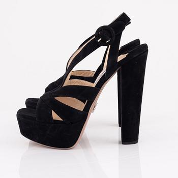 Prada, a pair of black suede sandals, size 37.