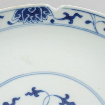 A Chinese blue and white lotus dish, late Qing dynasty / around 1900.