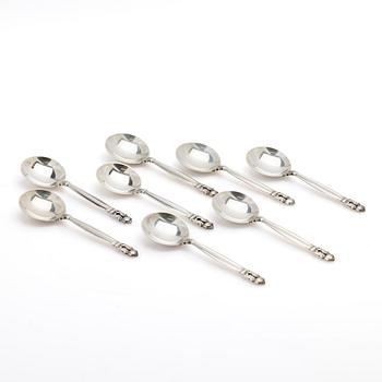 Johan Rohde, buljongskedar, 8 st, sterlingsilver, "Konge" / "Acorn", Georg Jensen, Danmark, efter 1945.