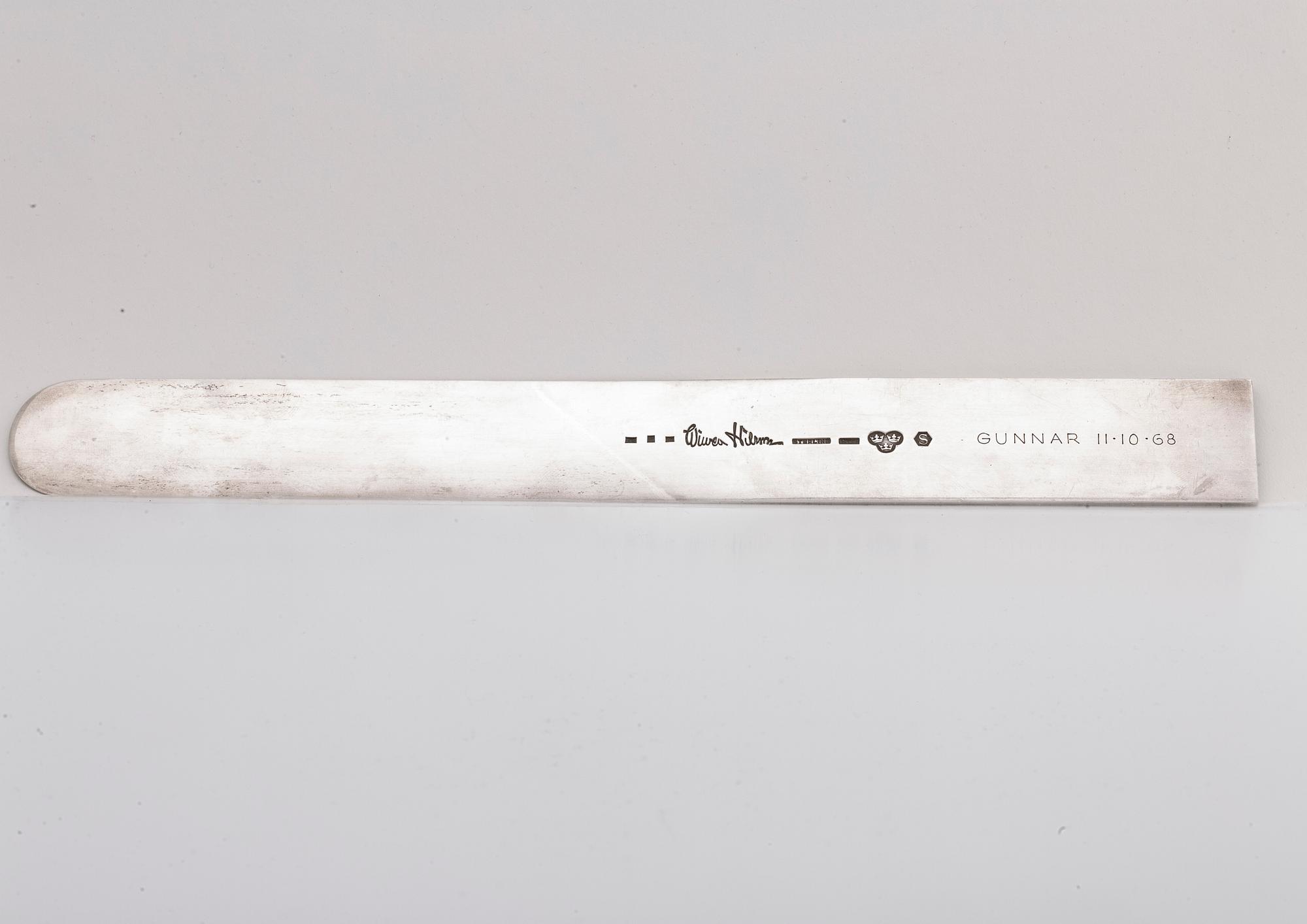 A Swedish 20th century sterling silver letter knife mark of WIWEN NILSSON Lund 1952 (?), total weight  ca 210 gr.