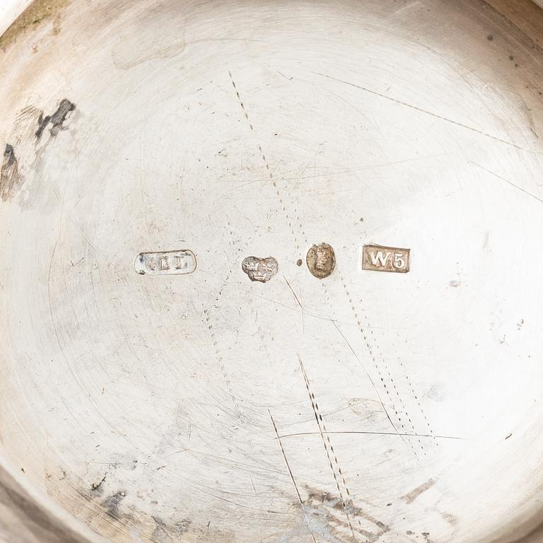 A Swedish Silver Coffee Pot, Creamer and Sugar Bowl, marks of GAB, Stockholm 1875-1897, and GT Folcker 1875.