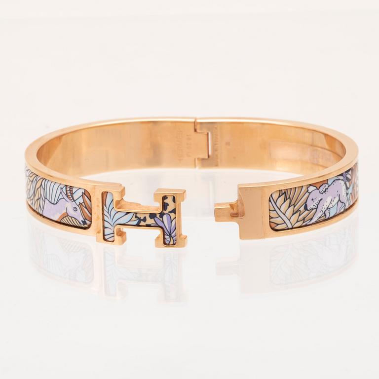 Hermès roséguldpläterat "Clic H" armband med "Animaux Camoufles" emaljering.