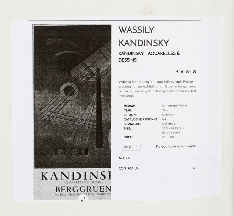 WASSILY KANDINSKY, after, Lithograph poster. "Berggruen" Mourlot 1972.