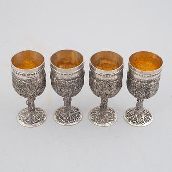 E.Jäntti, four silver cups, a three-piece silver coffee service and a silver tray, Helsinki, Finland,1979-81.