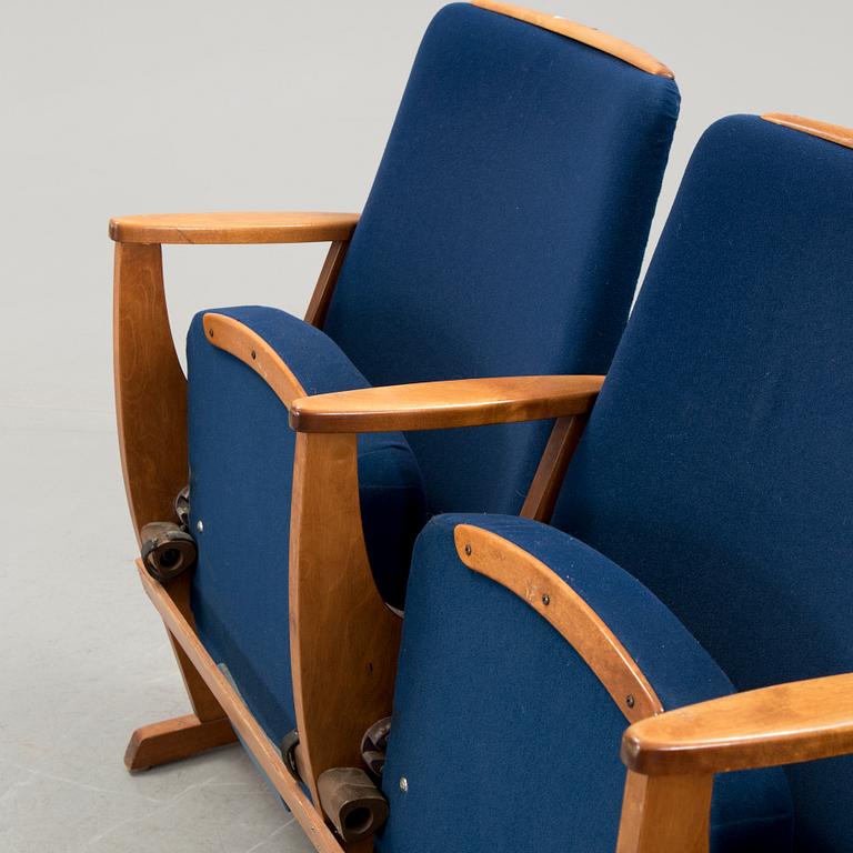 A four seated cinema sofa, mid 20th century.