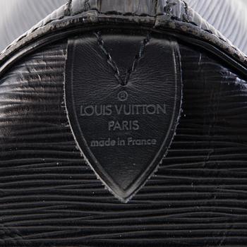 LOUIS VUITTON BLACK EPI LEATHER KEEPALL 50 TRAVEL BAG.