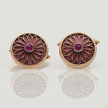 MANSCHETTKNAPPAR, 14K (56) guld, emalj. Moskva.