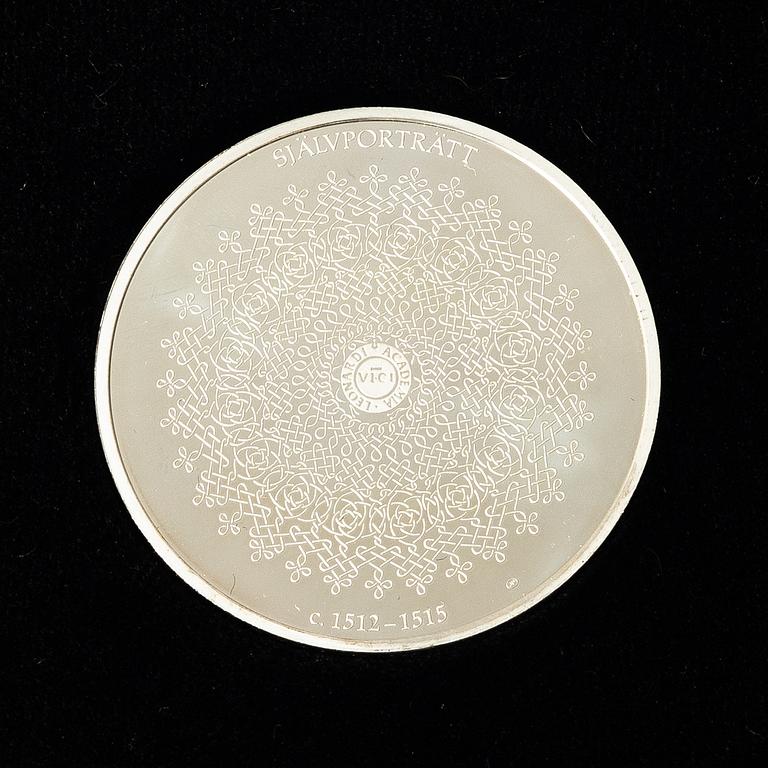 Schatull med medaljer silver 925/1000. "Mästaren och geniet Leonardo da Vinci". Franklin Mint 1970-tal.