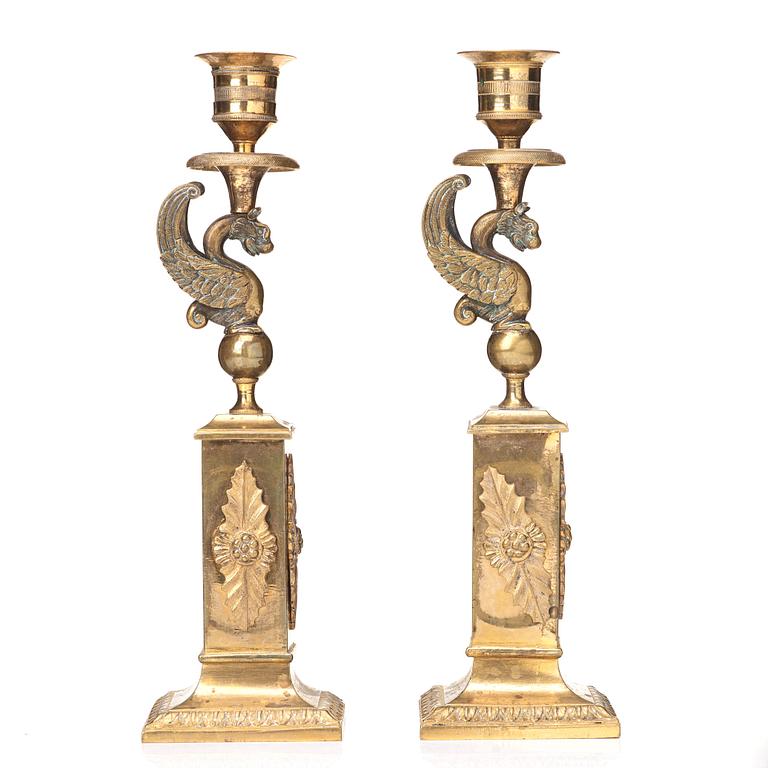 A pair of late Gustavian candlesticks, early 19 century.