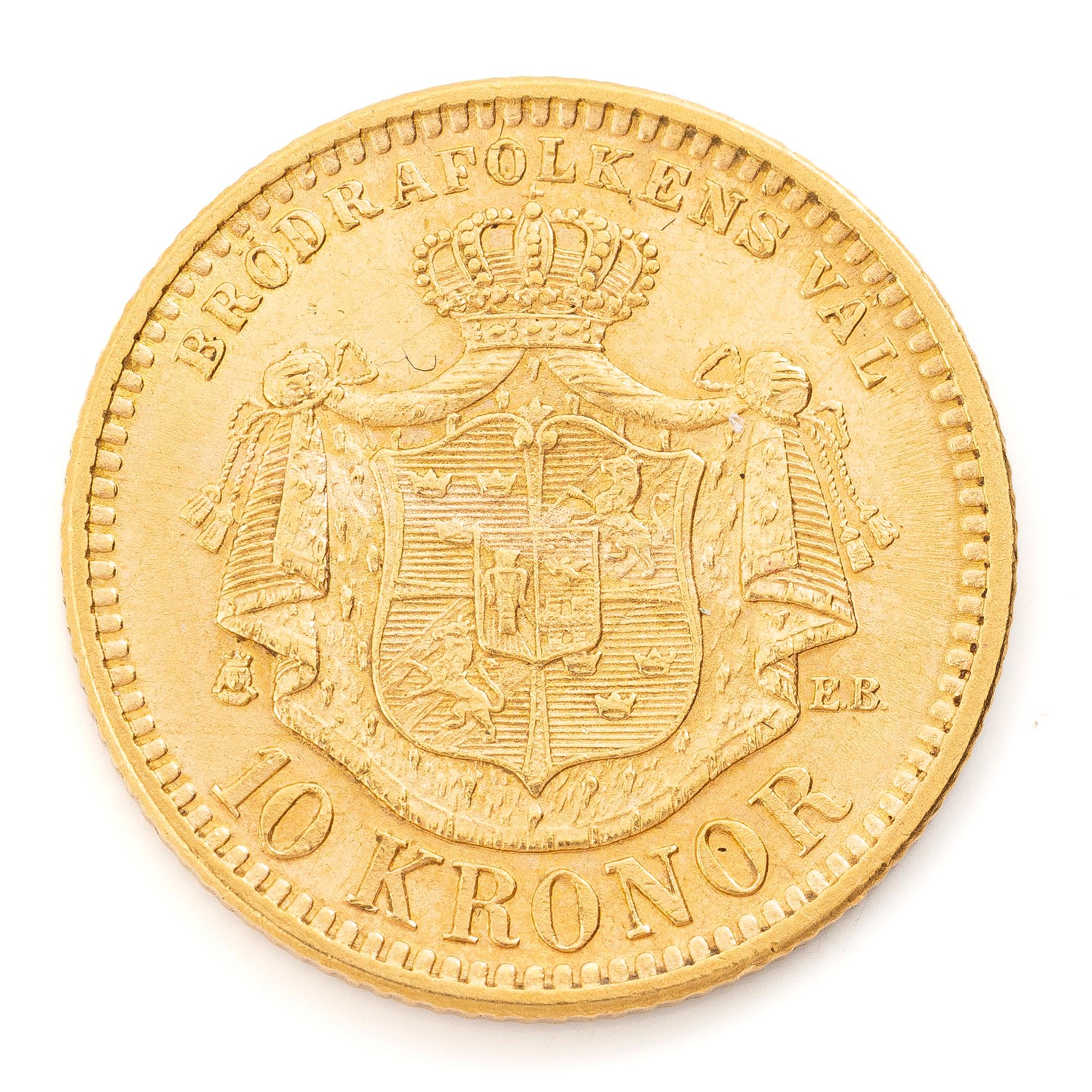 Guldmynt, Sverige, Oskar II, 10 kronor, 1901.