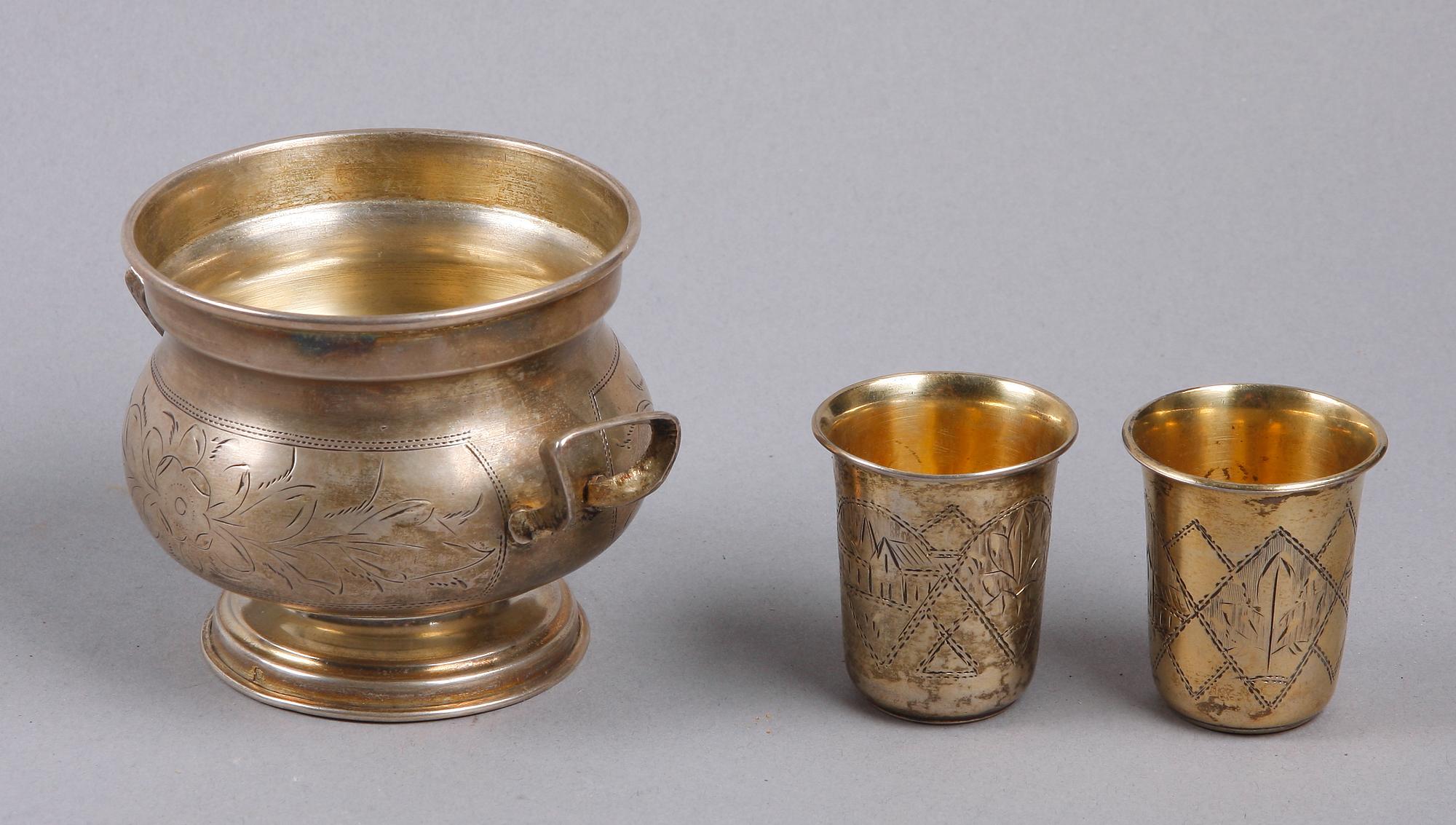 SKÅL SAMT BÄGARE, 2 st, silver, Stakhy Kondratievich Orlov Kiev, Ryssland 1895.