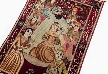 Matta, antik figural, Kirman Laver, södra Persien, ca 85 x 58 cm.