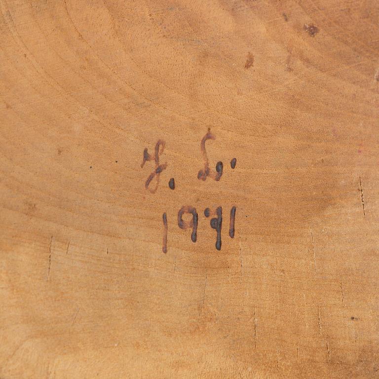 A burr wood bowl, signed and dated 1971.