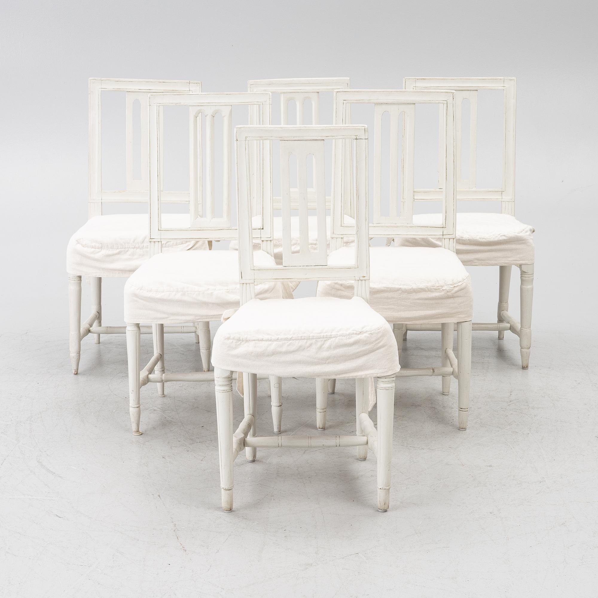 Six Gustavian chairs, late 18th century.