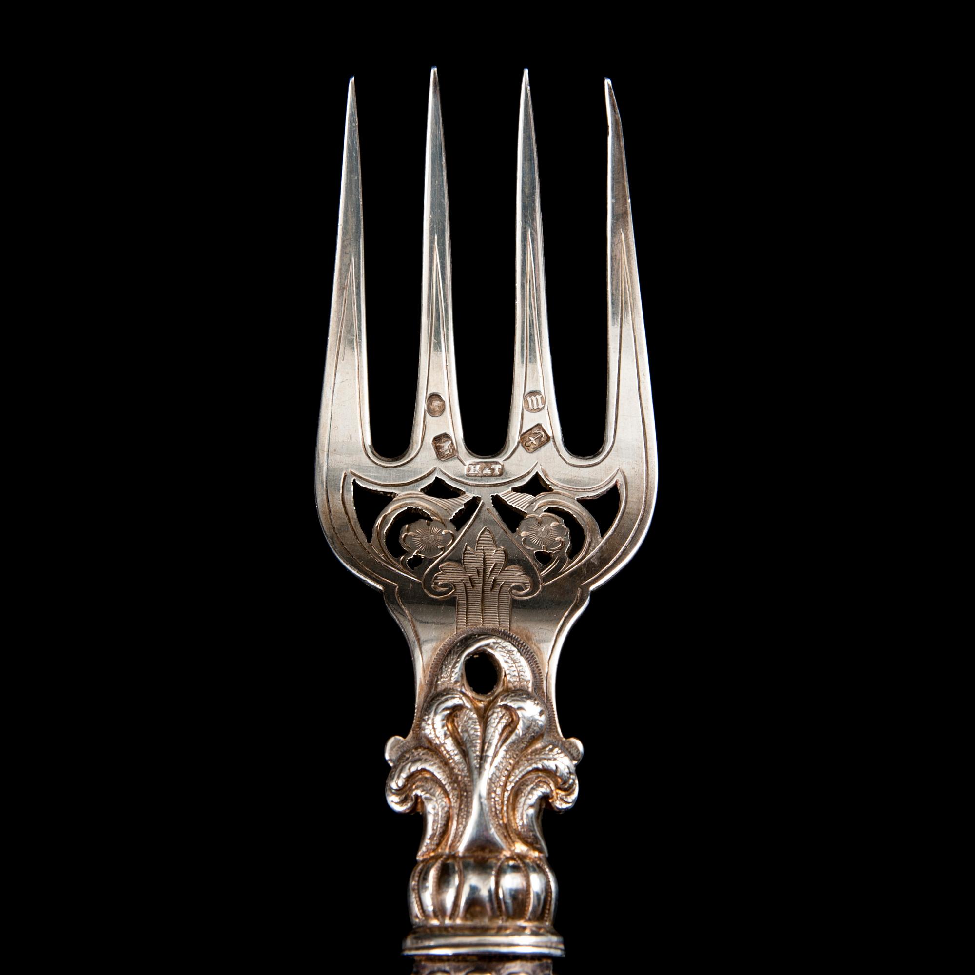 SERVERINGSBESTICK, silver samt ben, Birmingham 1886.