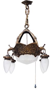 457. A Swedish Art Nouveau patinated brass hanging lamp attributed to Alice Nordin, Böhlmarks, Stockholm 1910's-20's.