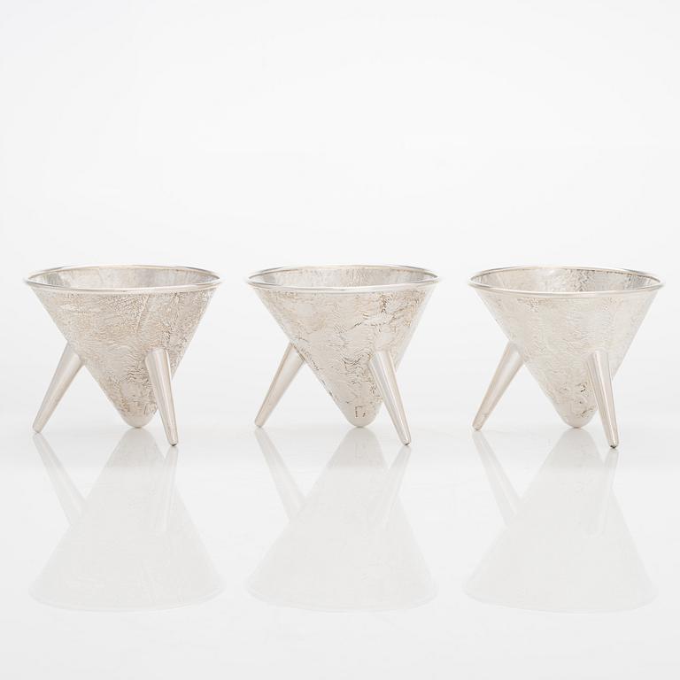 Pekka Turtiainen, a set of three silver bowls, samorodok technique, Finland 1995.
