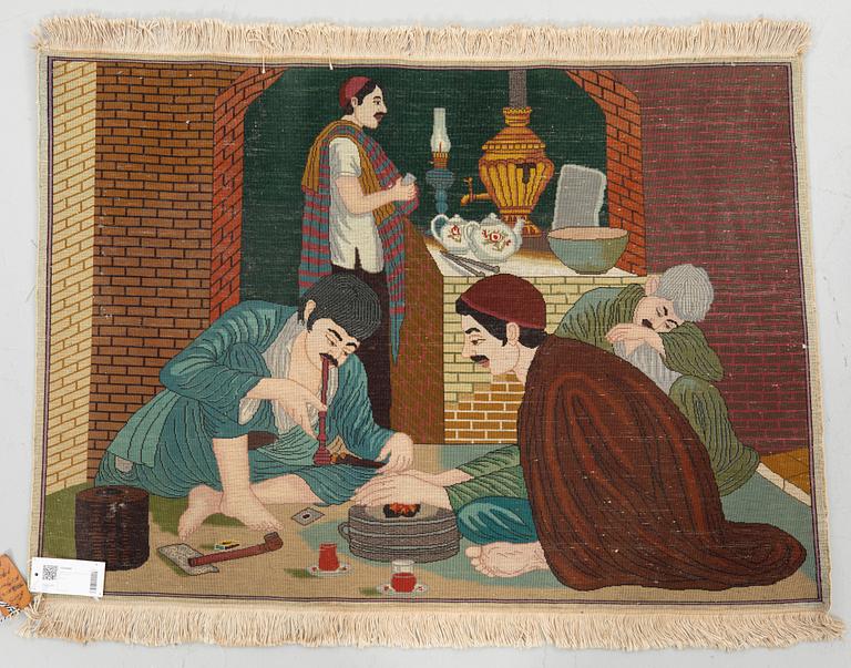 Carpet, Tabriz, semi-antique, figural, approx. 115 x 80 cm.