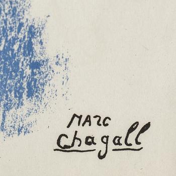 MARC CHAGALL, färglitografi, ur Derrière le Mirroir nr 93, 1956, "Dix Ans d'Édition", signerad i trycket.