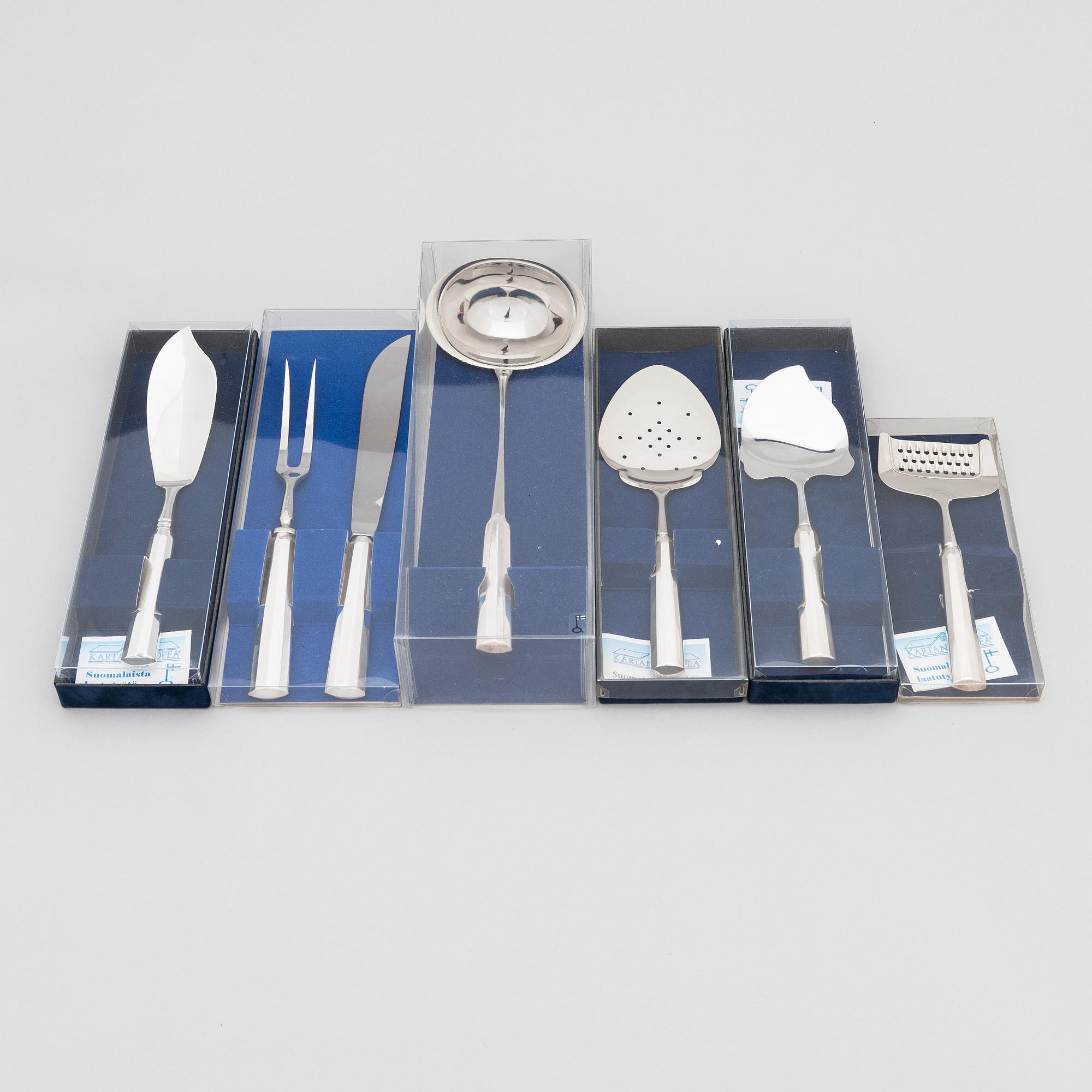 Pekka Piekäinen, Serving cutlery, 7 pcs, silver and stainless steel.
