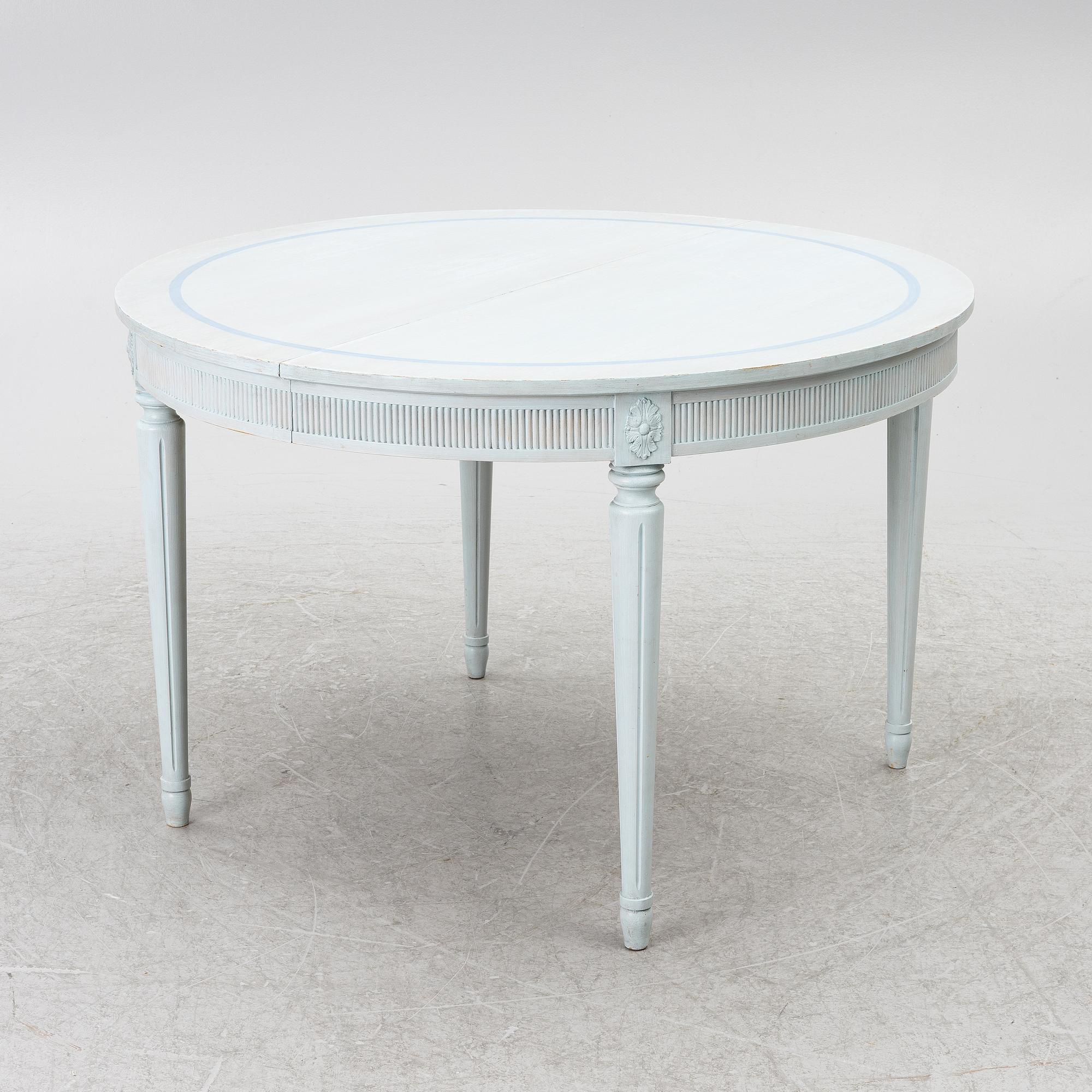 A Gustavian style seven-piece dining suite, mid-20th Century.