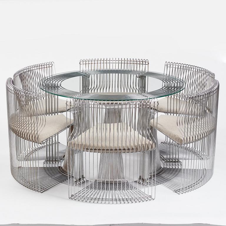 Verner Panton, a "Pantonova" dining table with 6 chairs, model "102 S-G", Fritz Hansen, Denmark 1970s.