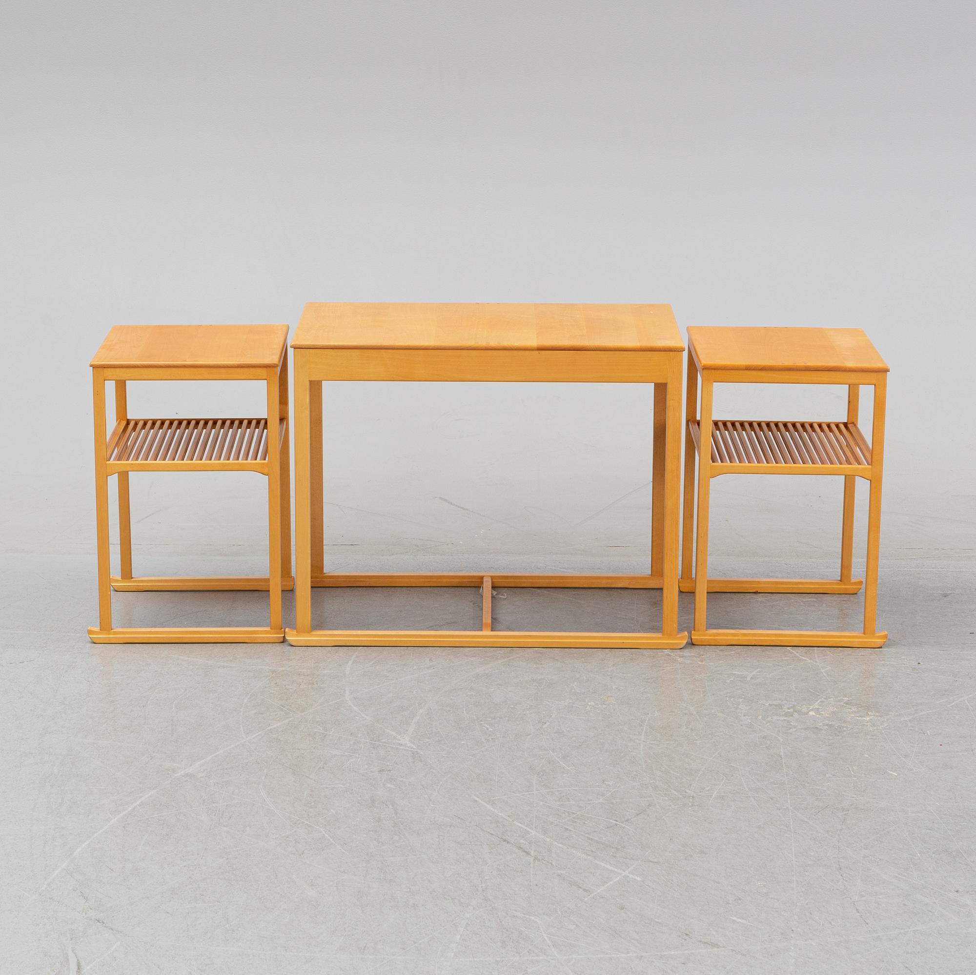 A three piece nest table, 'Släden' by Carl Malmsten, Åfors Möbelfabrik.