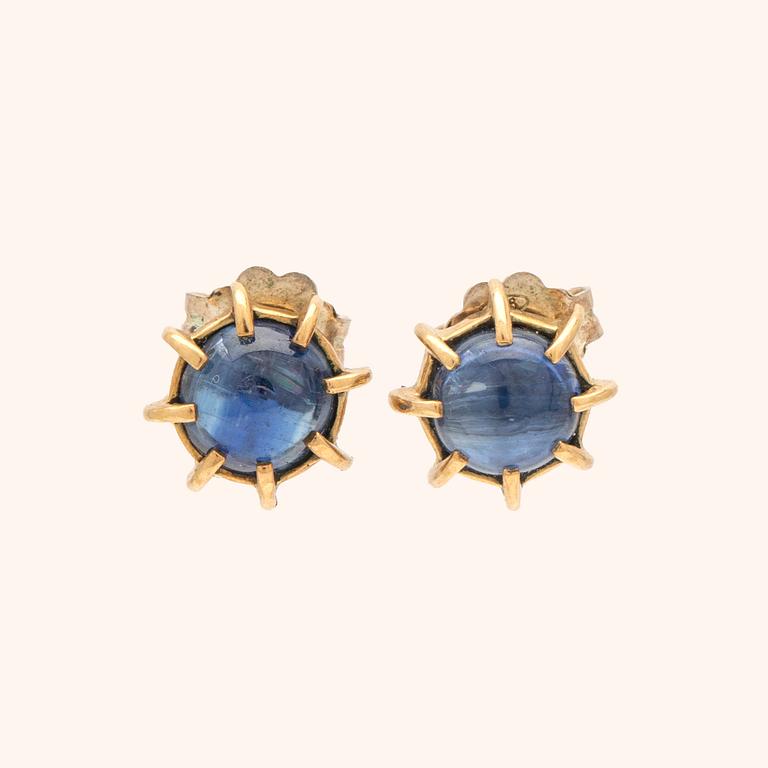 Earrings, a pair, silver and gold with kyanite.