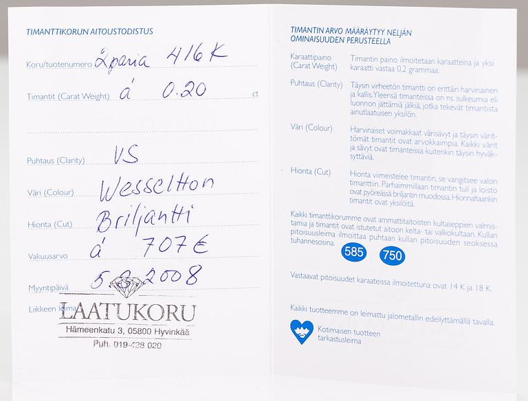 ÖRHÄNGEN, 2 par, 14K guld, diamanter ca 0.40 ct tot. Med certifikat.