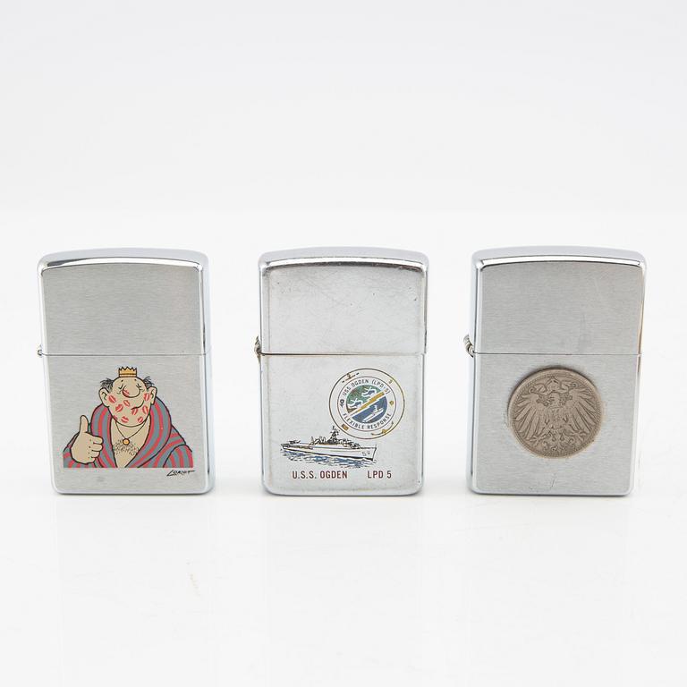 En samling Zippo tändare 14 st USA 1900-talets senare del.