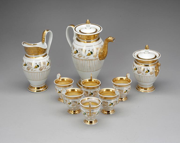 KAFFESERVIS, 9 delar, porslin, empire, Frankrike, 1800-talets början.