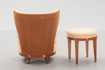 FÅTÖLJ MED PALL. 1930-tal.