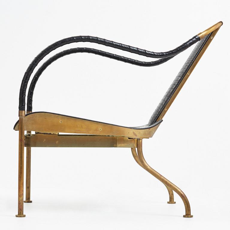 Mats Theselius, an "El Rey" brass and black leather armchair, Källemo, Sweden post 1999.