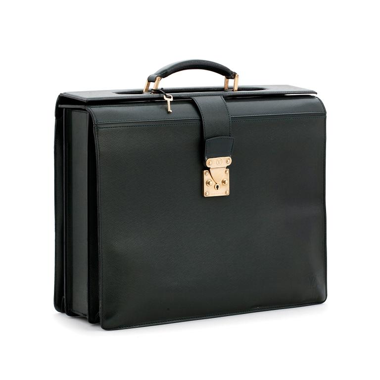 LOUIS VUITTON, a green leather briefcase.