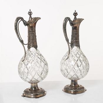 Decanters, a pair, silver and glass, with mark of G Möllenborg, Stockholm 1877.