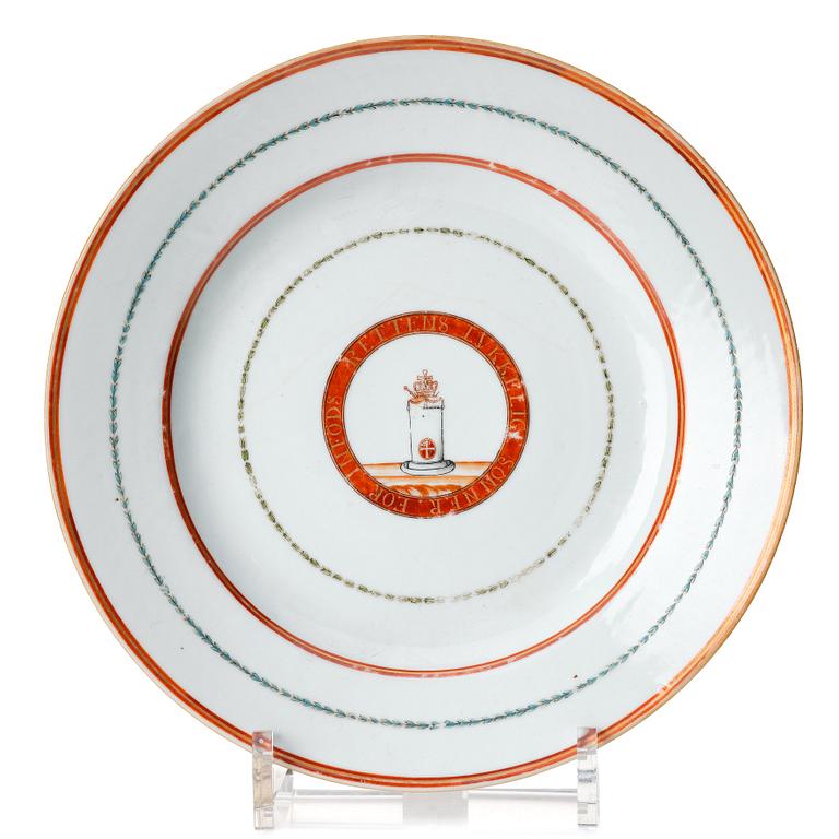 A Chinese Export commemorative dish for the danish market, Qing dynasty, 18th Century.