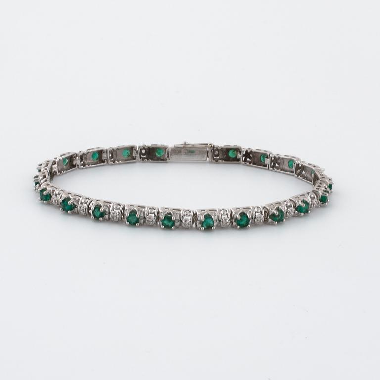 A emerald and single cut diamond bracelet.