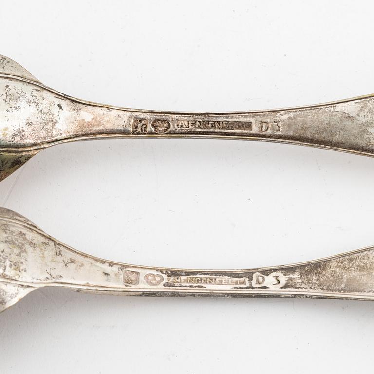 Six Swedish silver table spoons, 18-19th century.