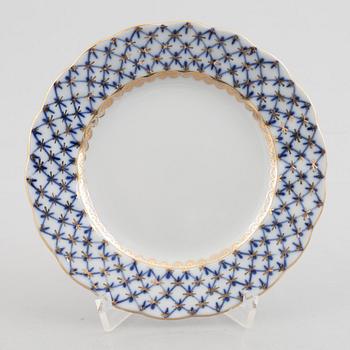 Tea and coffee service, 34 pieces, porcelain, "Cobalt Net", Lomonosov, Soviet Union.