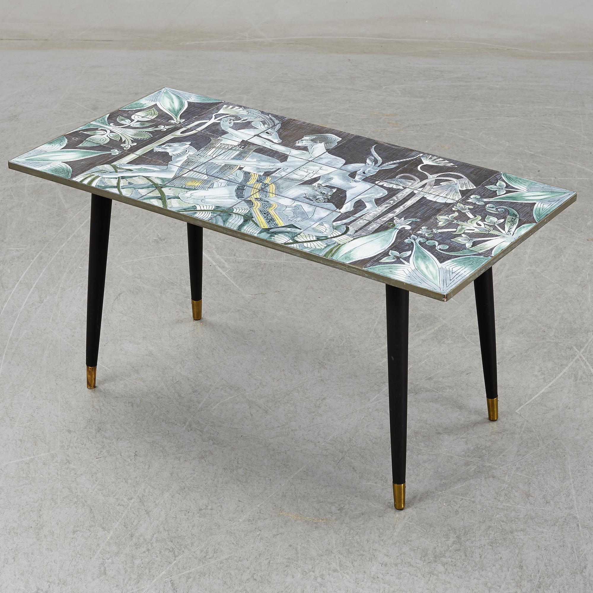 Marian Zawadzki, a ceramic tile table, Tilgmans, signed MZ and dated 58.
