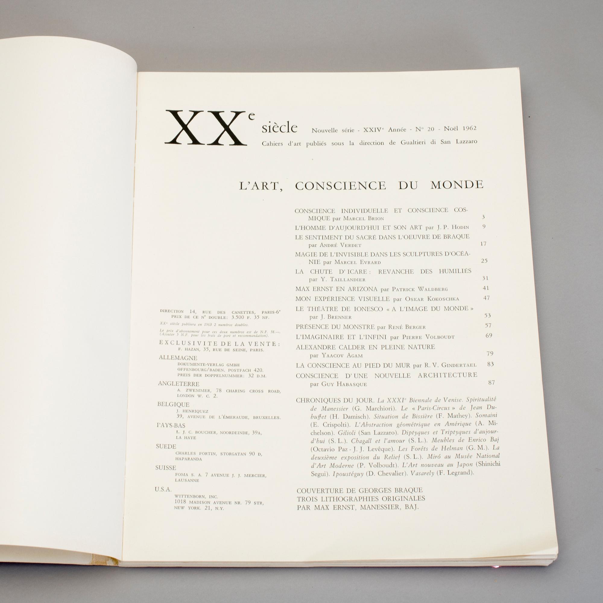 KONSTTIDSKRIFTER, 2 st, XXe SIÈCLE no 19-20, Paris, 1962.
