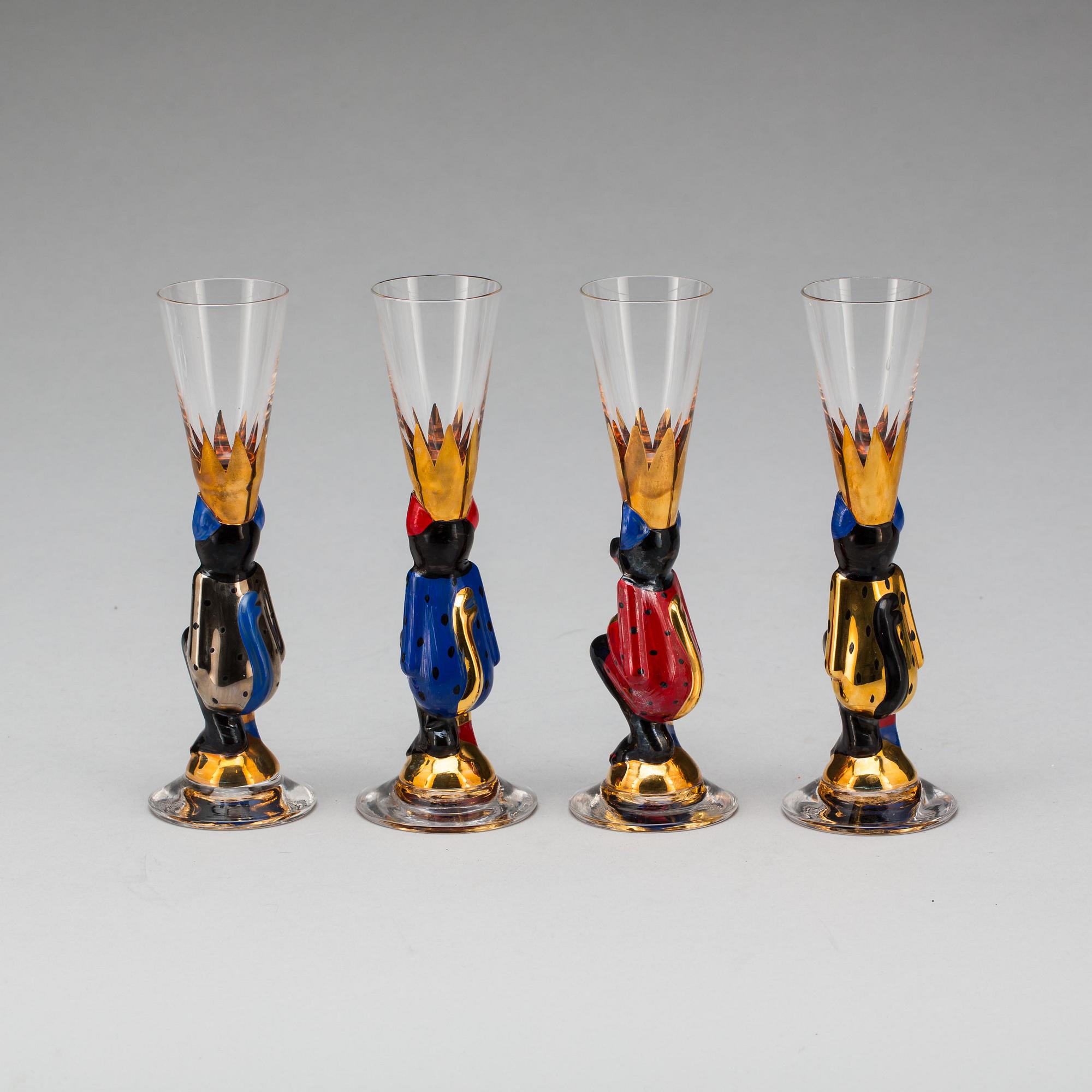 SNAPSGLAS, 4 st. Design Gunnar Cyrén ur Nobelservisen. Orrefors.