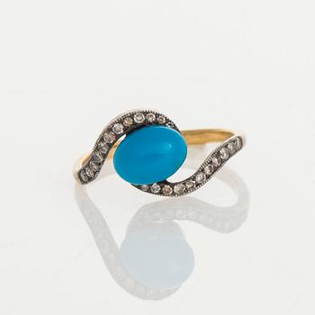 RING, guld (56), turkos, ca 2,0 ct, små diamanter totalt ca 0,50 ct. Ryska stämplar. Vikt ca 3,0 g.
