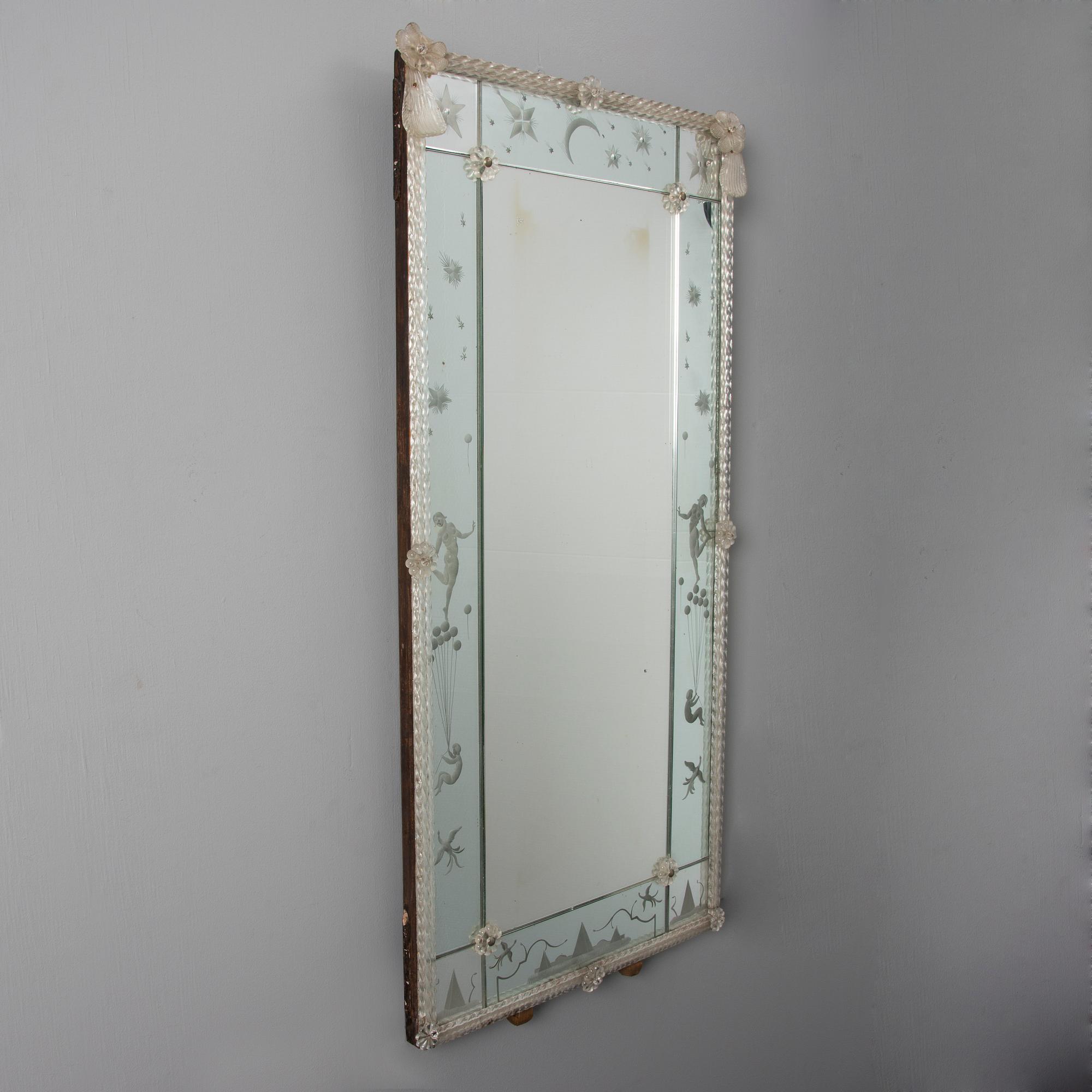 SPEGEL, glas, venetiansk stil, 1900-talets mitt.