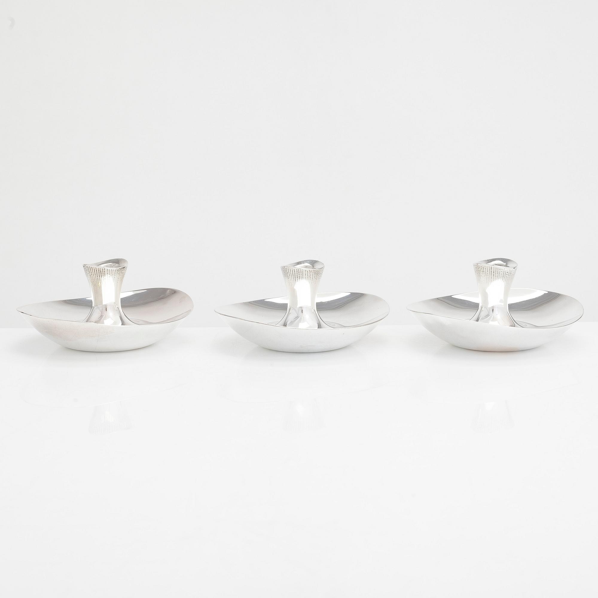 Tapio Wirkkala, ljusstakar, 3 st, silver, Hopeatehdas, Helsingfors 1958-59.