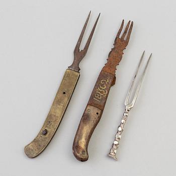 GAFFLAR, 3 st, silver och stål, 1800-tal.