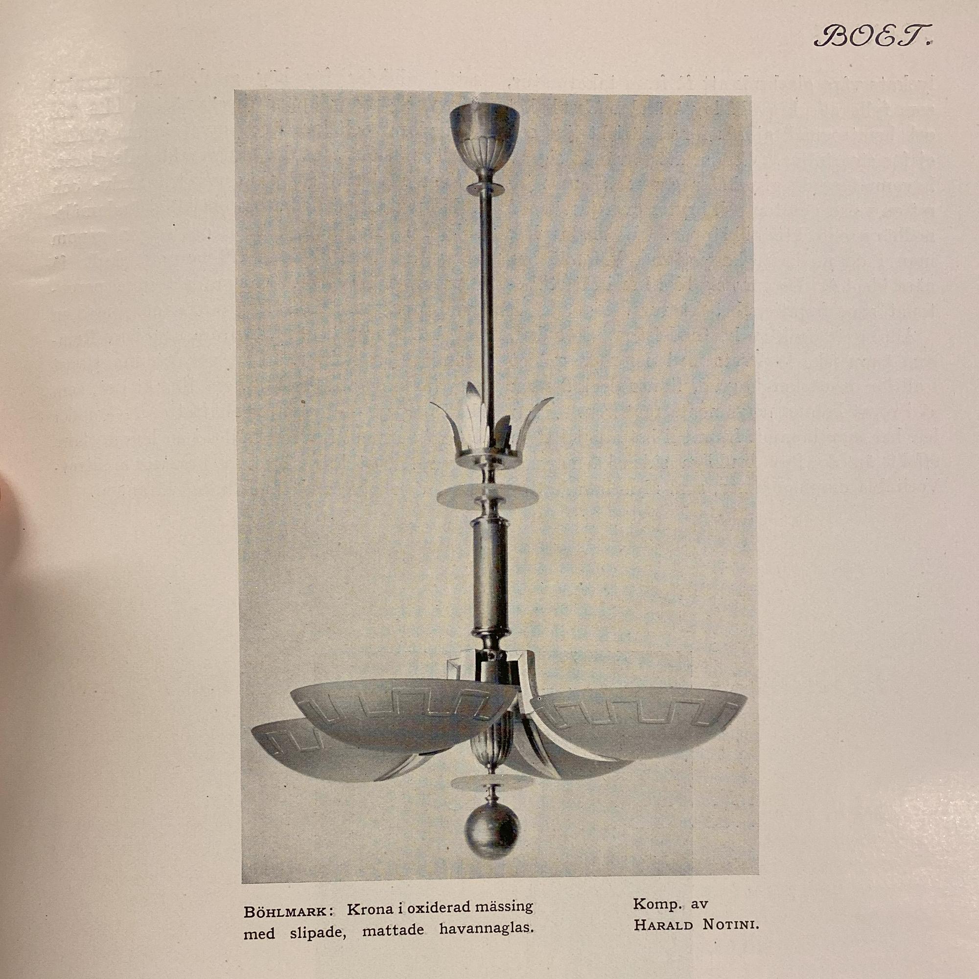 Harald Notini, chandelier, model "10034", Arvid Böhlmarks Lamp Factory, 1930s.