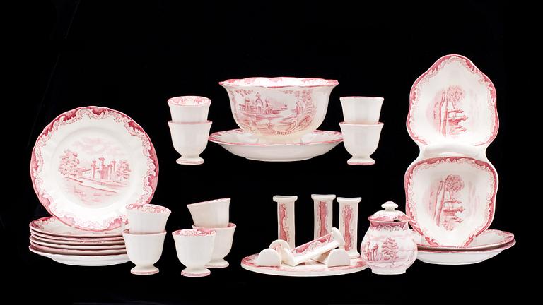 MATSERVIS, 155 delar, flintgods, "Bengali röd", Rörstrand, 1940-tal.